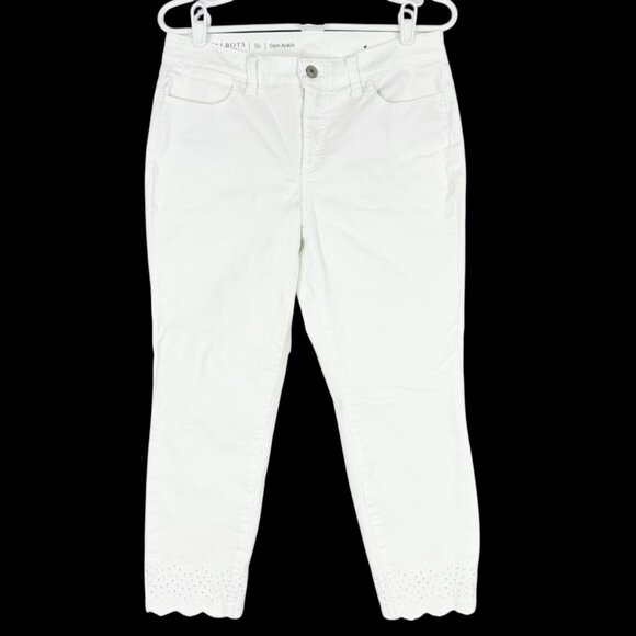 Talbots Women's Scalloped Hem Stretch Flawless Slim Ankle White Jeans Size 8P - Picture 1 of 10
